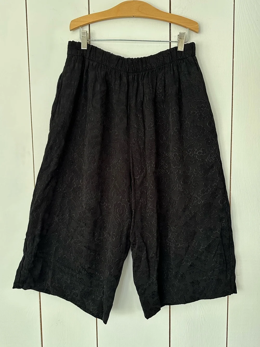 Bryn Walker Floral Cotton Jacquard Flood Pants Sz L Black - Picture 1 of 8